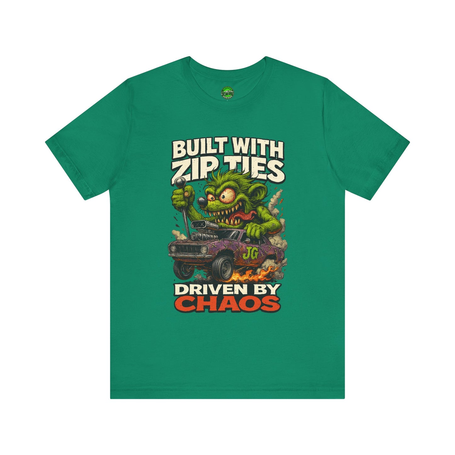 Chaos Driven Tee – Built with Zip Ties, Driven by Chaos | Jayson’s Garage