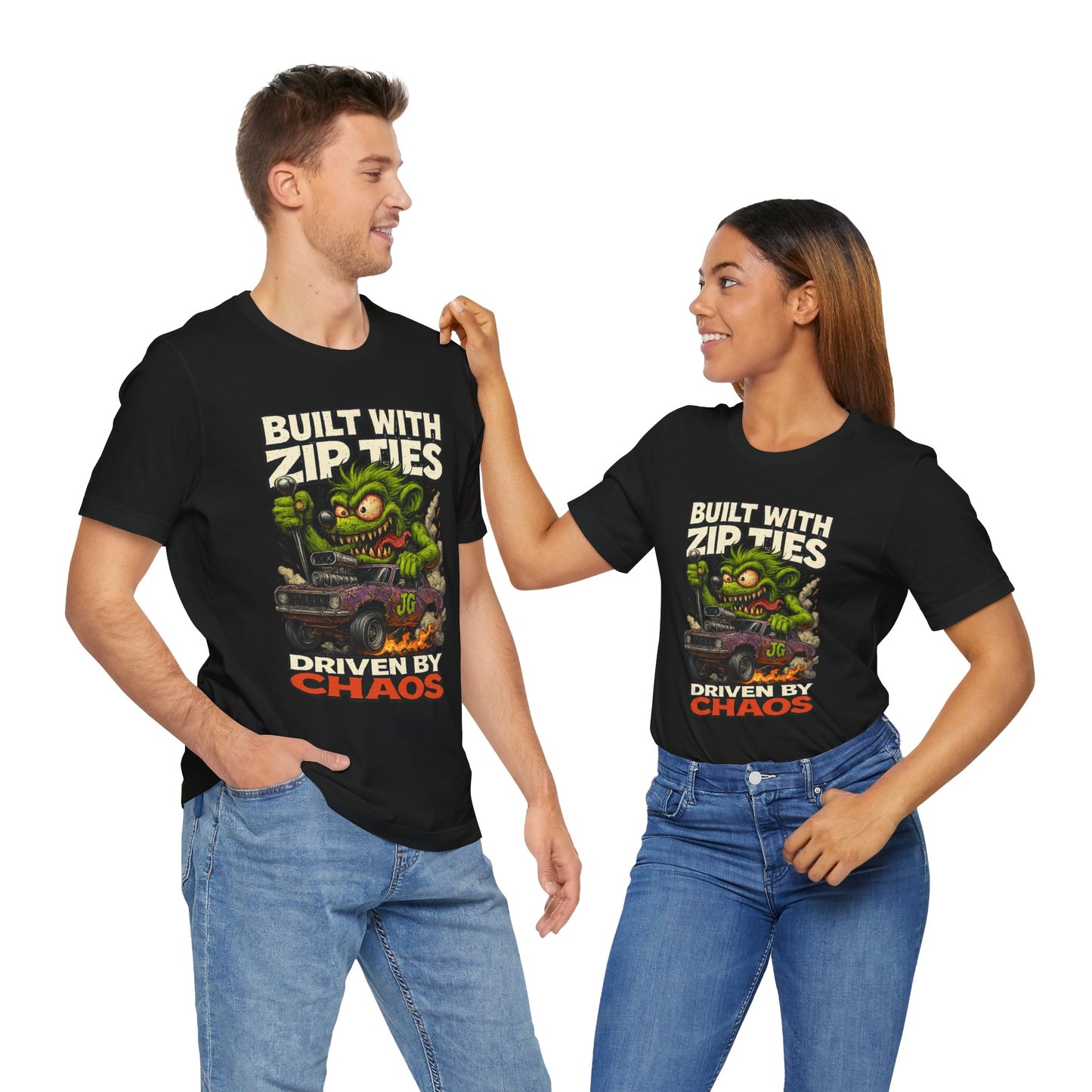 Chaos Driven Tee – Built with Zip Ties, Driven by Chaos | Jayson’s Garage