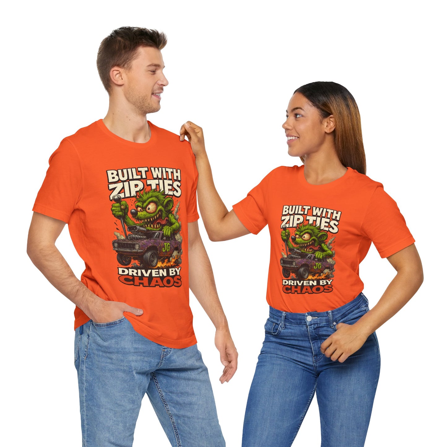 Chaos Driven Tee – Built with Zip Ties, Driven by Chaos | Jayson’s Garage