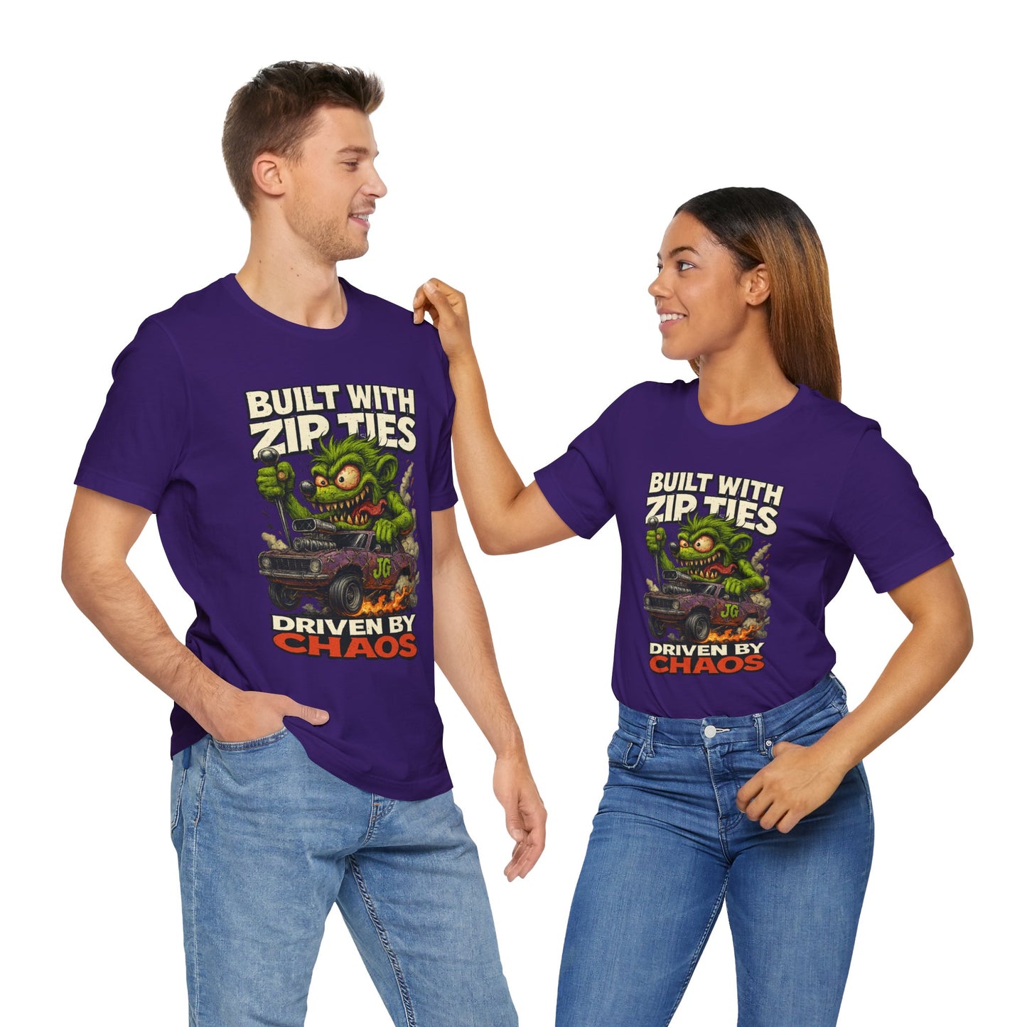 Chaos Driven Tee – Built with Zip Ties, Driven by Chaos | Jayson’s Garage