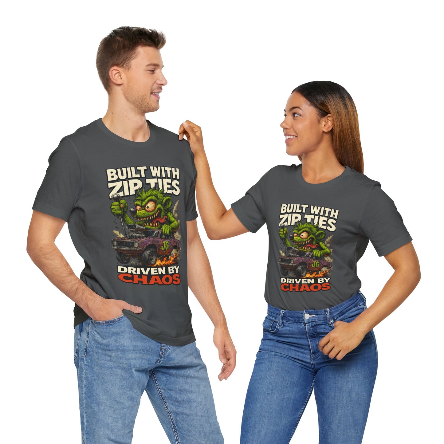 Chaos Driven Tee – Built with Zip Ties, Driven by Chaos | Jayson’s Garage