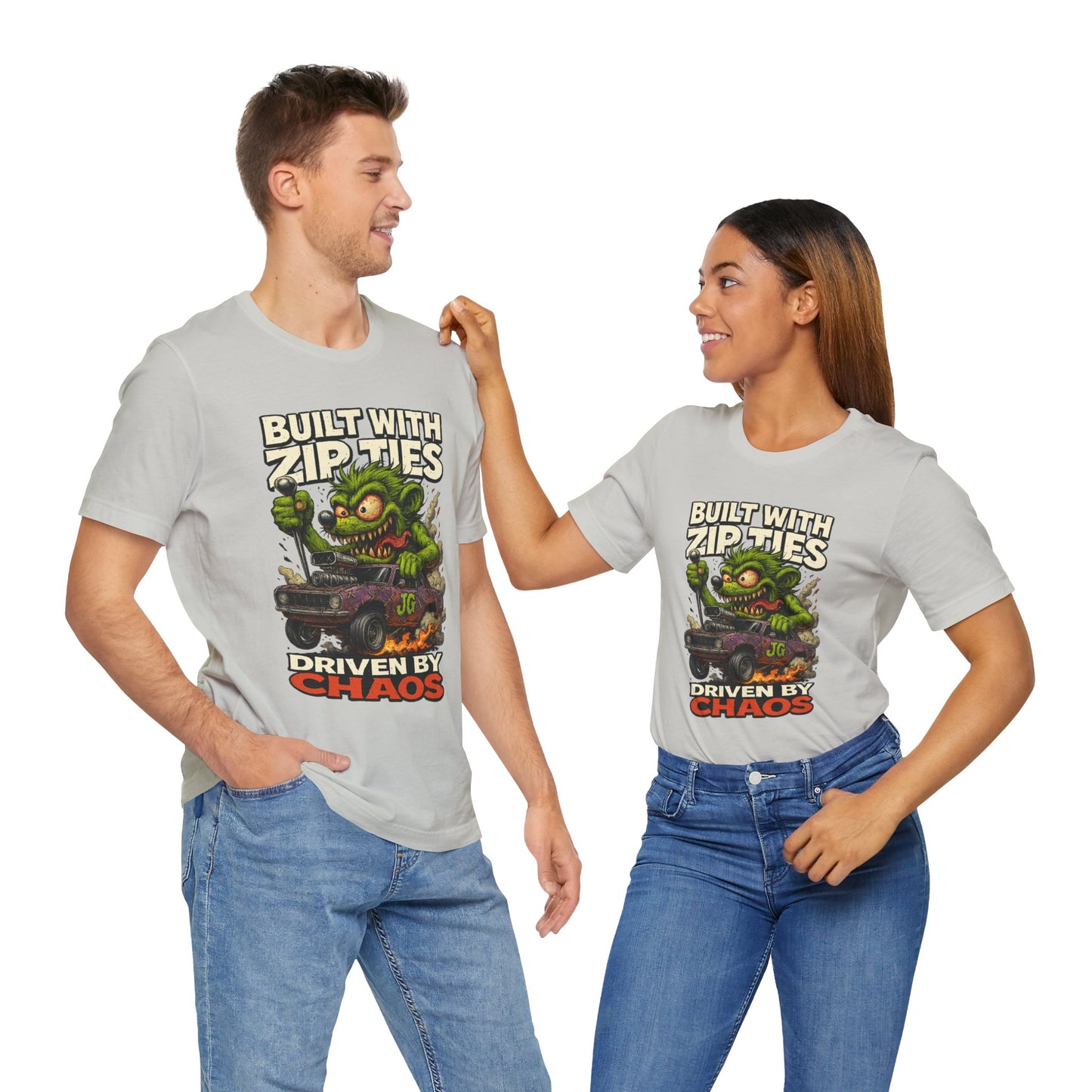 Chaos Driven Tee – Built with Zip Ties, Driven by Chaos | Jayson’s Garage