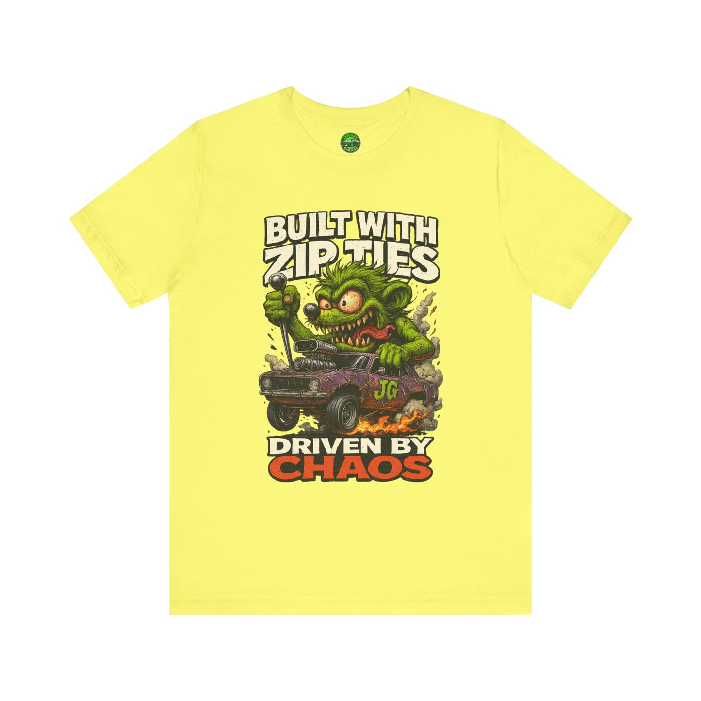 Chaos Driven Tee – Built with Zip Ties, Driven by Chaos | Jayson’s Garage