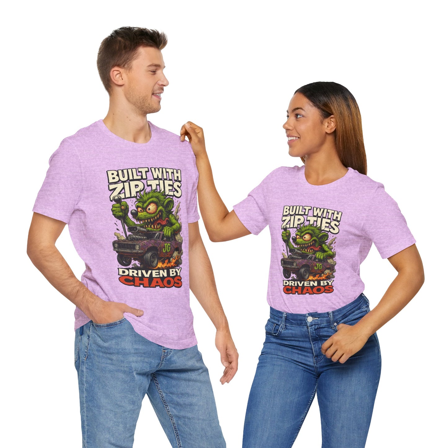 Chaos Driven Tee – Built with Zip Ties, Driven by Chaos | Jayson’s Garage