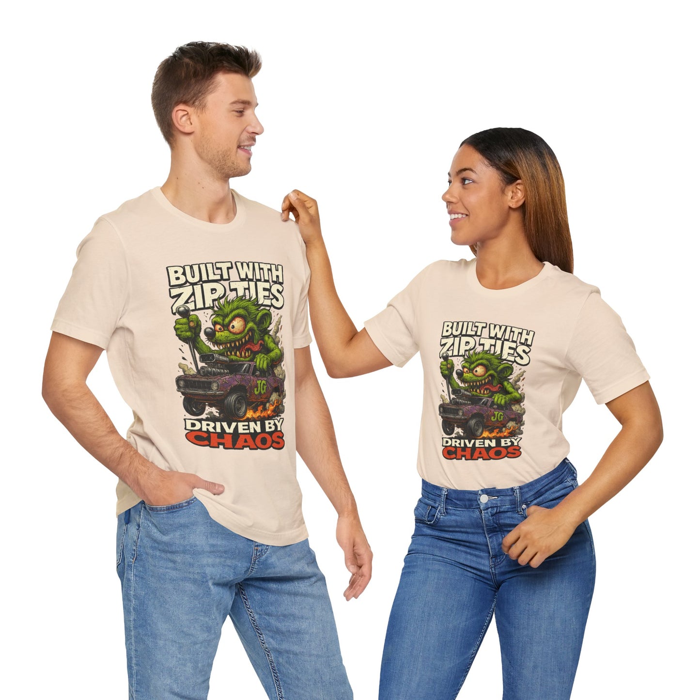 Chaos Driven Tee – Built with Zip Ties, Driven by Chaos | Jayson’s Garage