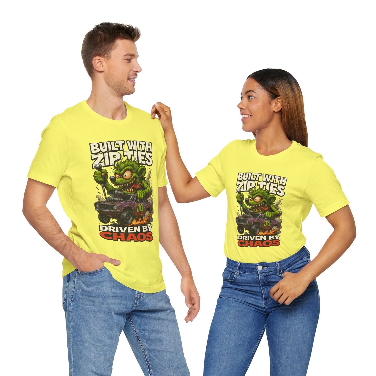 Chaos Driven Tee – Built with Zip Ties, Driven by Chaos | Jayson’s Garage