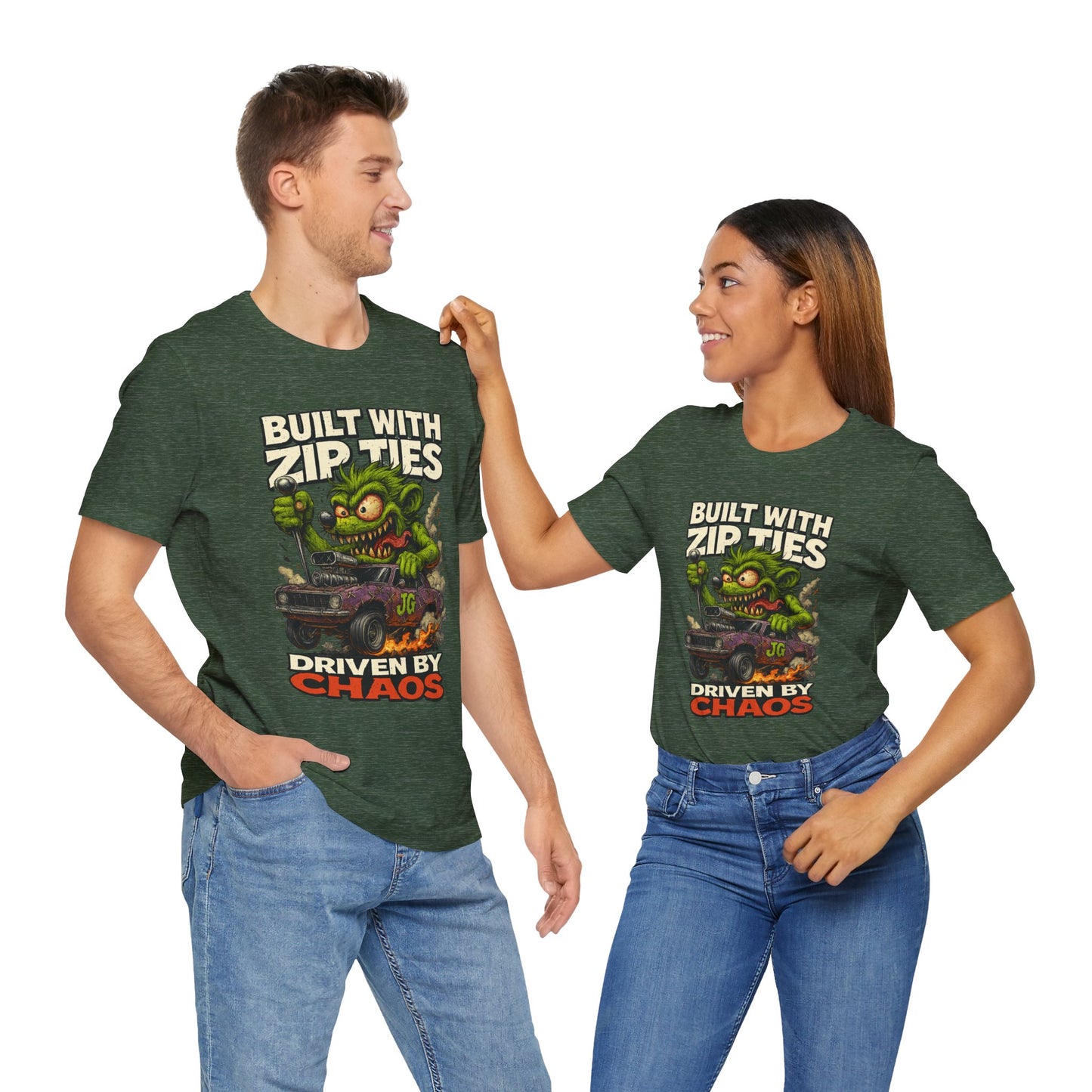 Chaos Driven Tee – Built with Zip Ties, Driven by Chaos | Jayson’s Garage