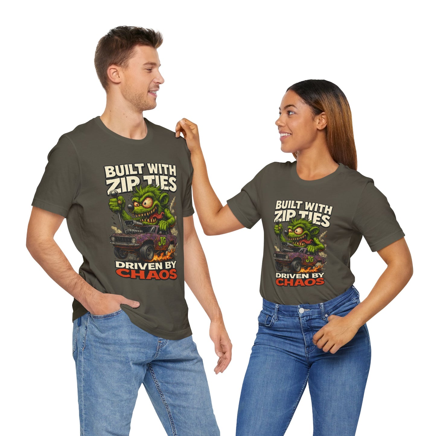 Chaos Driven Tee – Built with Zip Ties, Driven by Chaos | Jayson’s Garage