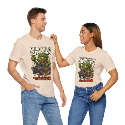 Chaos Driven Tee – Built with Zip Ties, Driven by Chaos | Jayson’s Garage