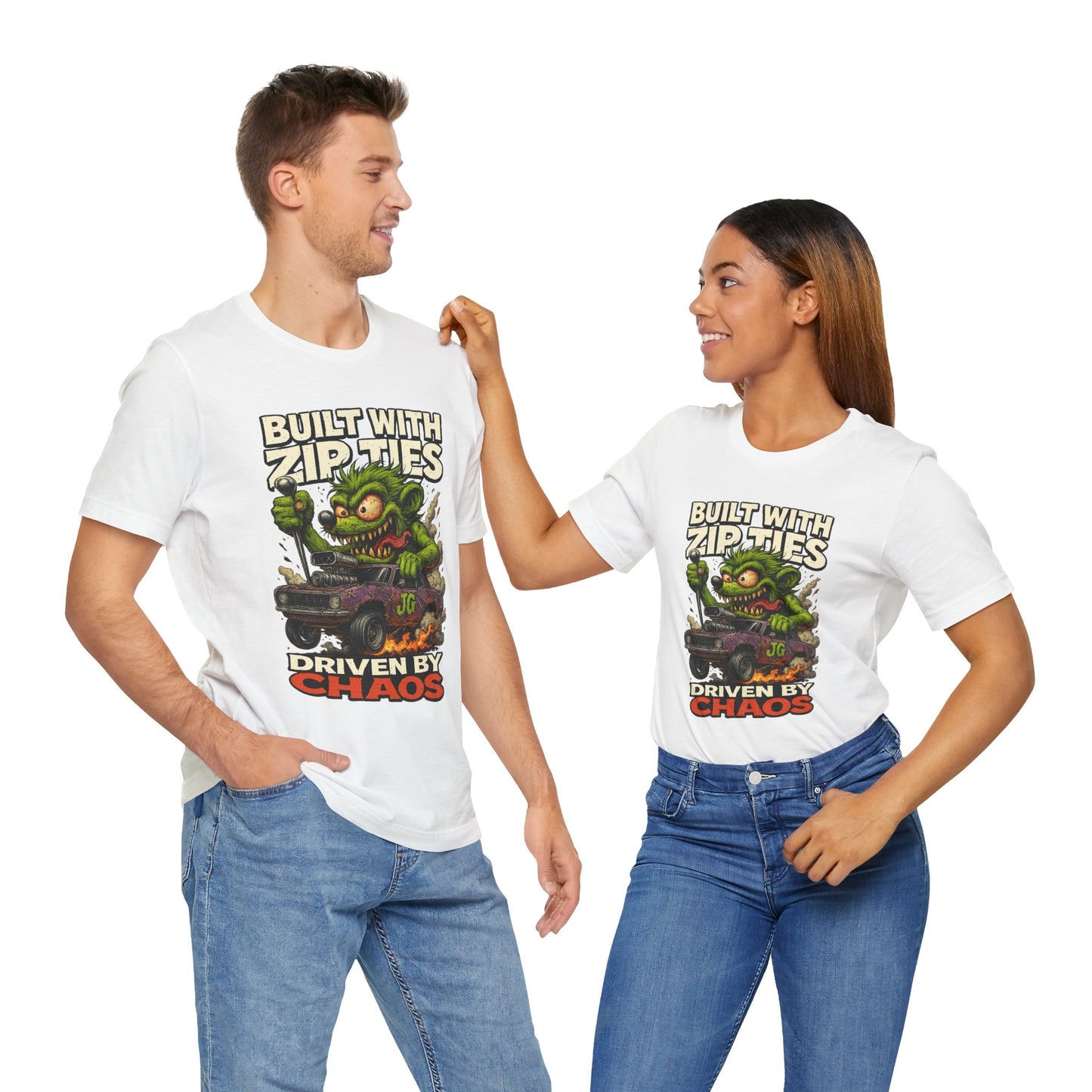 Chaos Driven Tee – Built with Zip Ties, Driven by Chaos | Jayson’s Garage